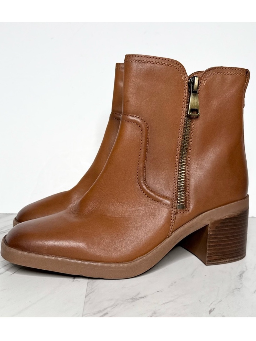 Naturalizer Emmy Brown Leather Square Toe Bootie 9 1/2 W